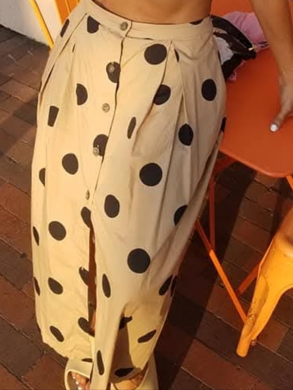 Who What Wear Beige Maxi Skirt with Black Polka Dots